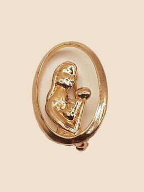 Vntg JFC Gold Plated Sterling Mother & Child Pin